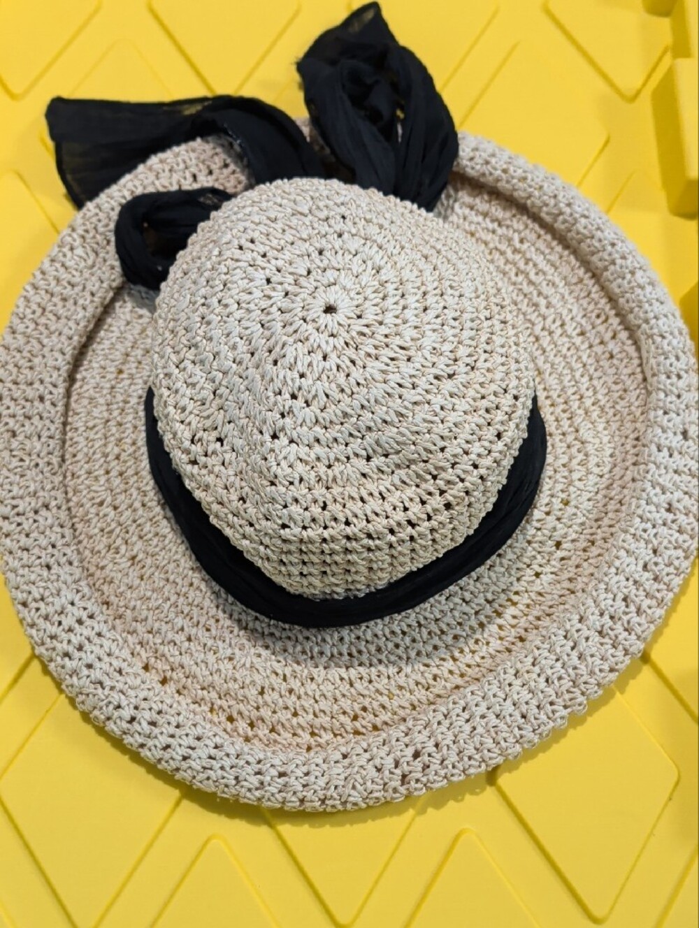 Scala Collezione Beige Woven Sun Hat with Black Scarf - Picture 4 of 9